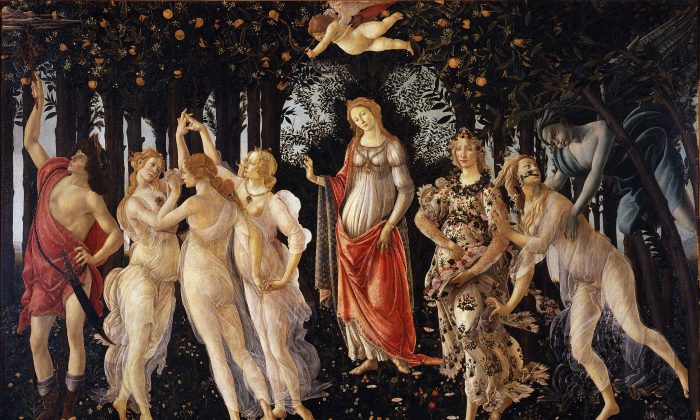 Một bức họa cũ có thể mang lại ý nghĩa gì cho chúng ta? “La Primavera’’, được vẽ bởi Sandro Botticelli năm 1481–1482. Màu keo trên bản gỗ, Phòng trưng bày Uffizi. (Ảnh phạm vi công cộng qua The Epoch Times)