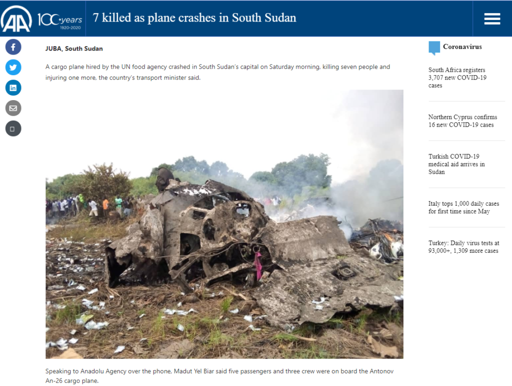 8 người có mặt trên chiếc máy bay gặp nạn ngay sau khi cất cánh từ sân bay ở thủ đô của đất nước ( Ảnh chụp màn hình aa.com.tr)