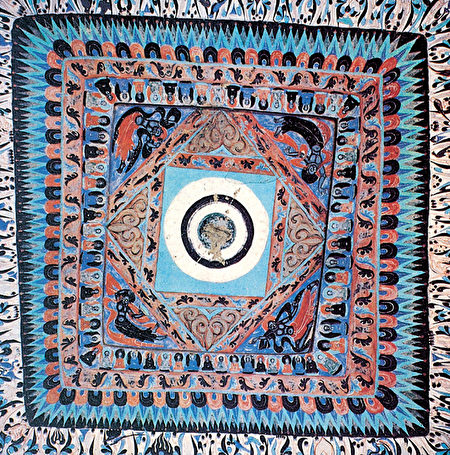 Ô vuông hình Hoa sen phi thiên, bức bích họa trong hang đá của triều đại Bắc Chu trong Động Đôn Hoàng số 296. (Ảnh phạm vi công cộng qua The Epoch Times)