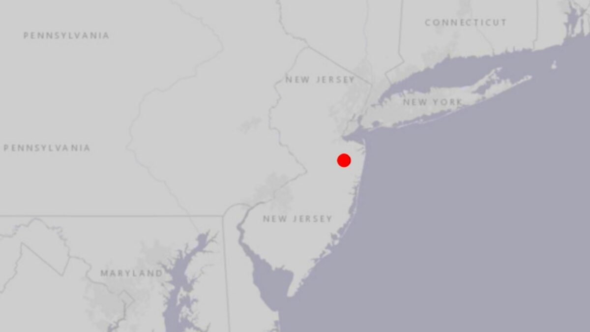 Bản đồ hiển thị vị trí của một trận động đất nhỏ cường độ 3.1 độ richter làm rung chuyển các khu vực của New Jersey vào sáng sớm ngày 9/9/2020. (Ảnh USGS)
