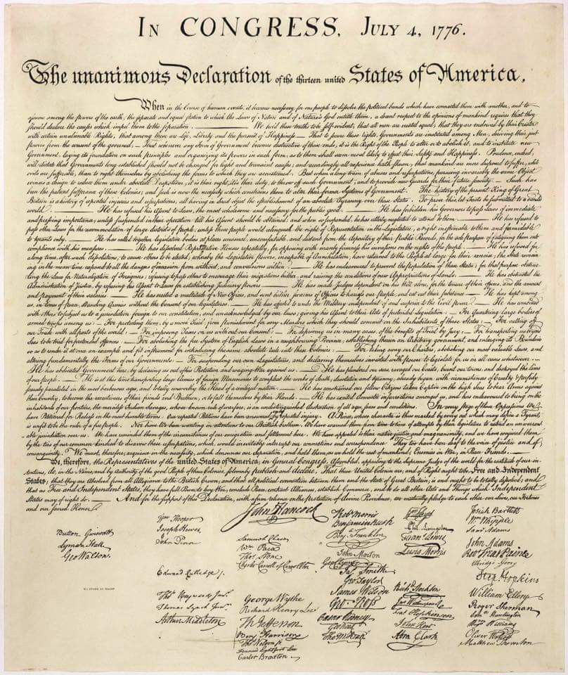 Bản tuyên ngôn độc lập Hoa Kỳ 4/7/1776, lưu giữ tại Thư viện Quốc hội Mỹ. (Ảnh wikipedia)