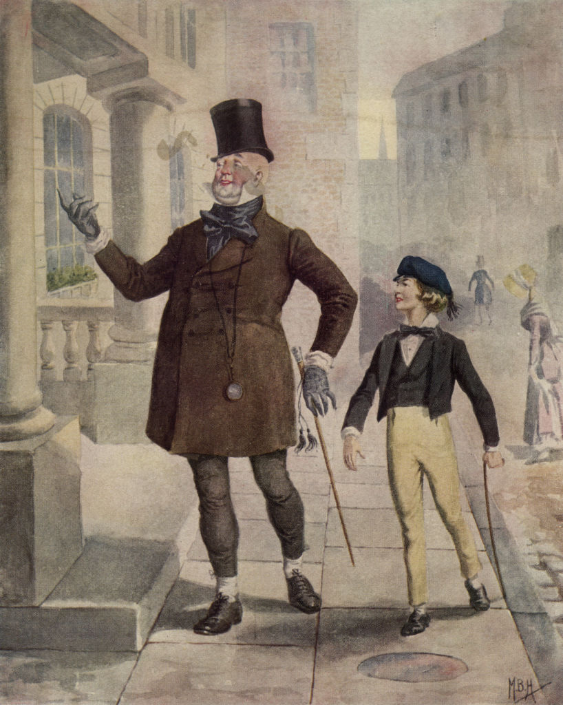 Hình minh họa các nhân vật Ông Micawber và David Copperfield trong tác phẩm “David Copperfield” của Charles Dickens, được coi là cuốn tiểu thuyết mang nhiều tính chất tự truyện nhất của tác giả (Ảnh Hulton Archive/Getty Images)