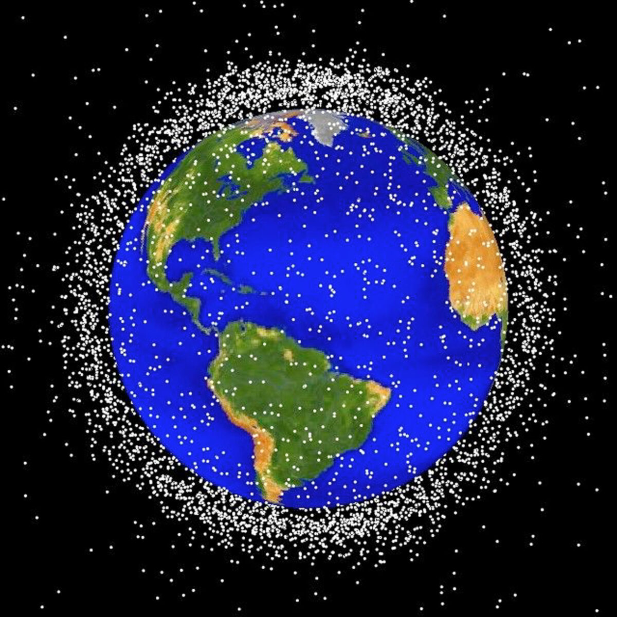 Tập ảnh đồ họa minh họa các mảnh vỡ không gian trong quỹ đạo thấp của Trái Đất. Hiện có khoảng 900,000 mảnh vụn vũ trụ lớn hơn 1cm quay quanh Trái Đất, theo Cơ quan Vũ trụ Anh. (Ảnh NASA / Getty Images)