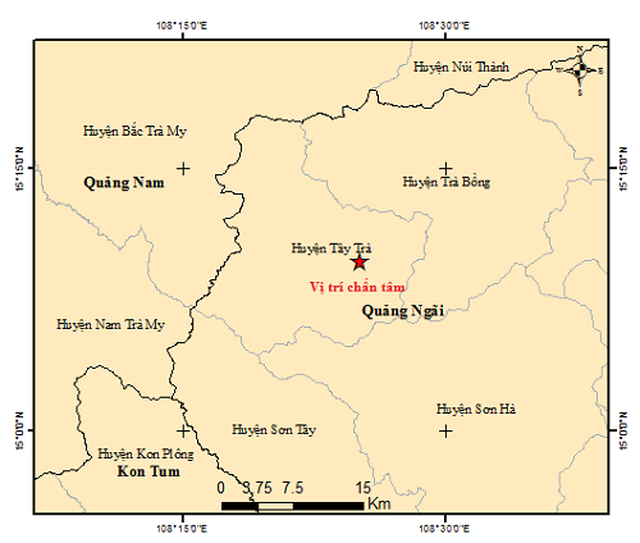 Theo Viện Vật lý Địa cầu, ngày 14/10, tại Quảng Ngãi đã xảy ra 4 trận động đất có độ lớn từ 2.8 đến 3.2 (Ảnh <a href="http://igp-vast.vn/index.php/vi/tin-dong-dat/item/1029-thong-bao-tin-dong-dat-ngay-14-thang-10-nam-2020-tran-dong-dat-so-4">Viện Vật lý Địa cầu</a>)