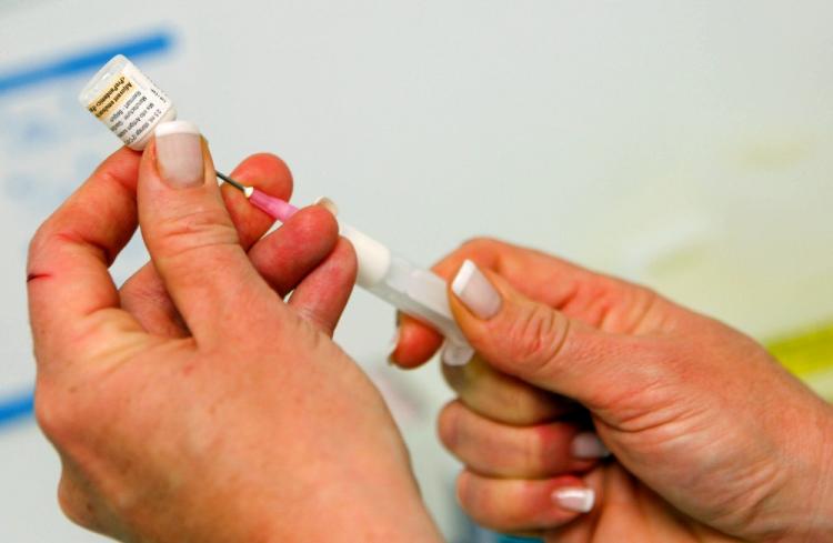 Một y tá chuẩn bị vaccine cho heo. (Ảnh Valery Hache / AFP / Getty)