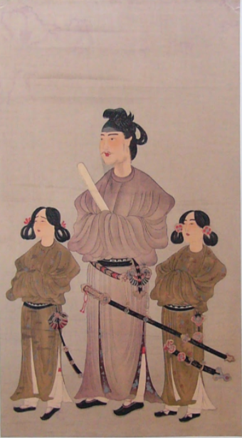 Thái tử Shotoku (574 - 622 SCN), nhiếp chính vương thế kỷ thứ bảy và hai người con trai của ông. Bản sao mộc bản từ một bức tranh thế kỷ thứ tám. Tranh mực và màu trên giấy. Bộ Sưu Tập Hoàng Gia. (Phạm vi công cộng)