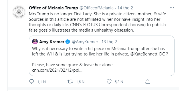 Bà Melania Trump phê bình truyền thông