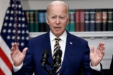 Tổng thống Joe Biden thông báo việc cứu trợ nợ cho sinh viên tại Phòng Roosevelt của Tòa Bạch Ốc hôm 24/08/2022. (Ảnh: Olivier Douliery/AFP/Getty Images)