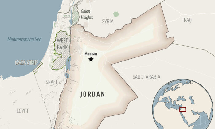 Một bản đồ định vị cho thấy vị trí của Jordan với thủ đô Amman của nước này. (Ảnh: AP Photo)