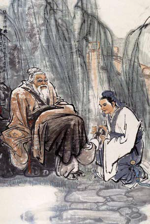 Trương Lương cung kính đối đãi bậc tiền bối và xỏ giày cho ông lão.