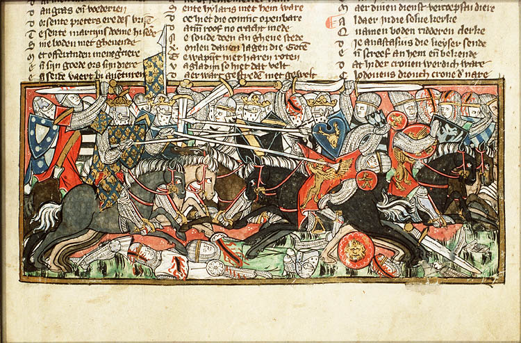 Trận chiến giữa vua Clovis và người Visigoth, Nationale Bibliotheek van Nederland (1325-1335). (Ảnh: Tài sản công)