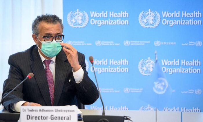 Giám đốc Tổ chức Y tế Thế giới (WHO) Tedros Adhanom Ghebreyesus trong một cuộc họp tại trụ sở của WHO ở Geneva, Thụy Sĩ, ngày 24/05/2021. (Ảnh: Laurent Gillieron/AFP qua Getty Images)