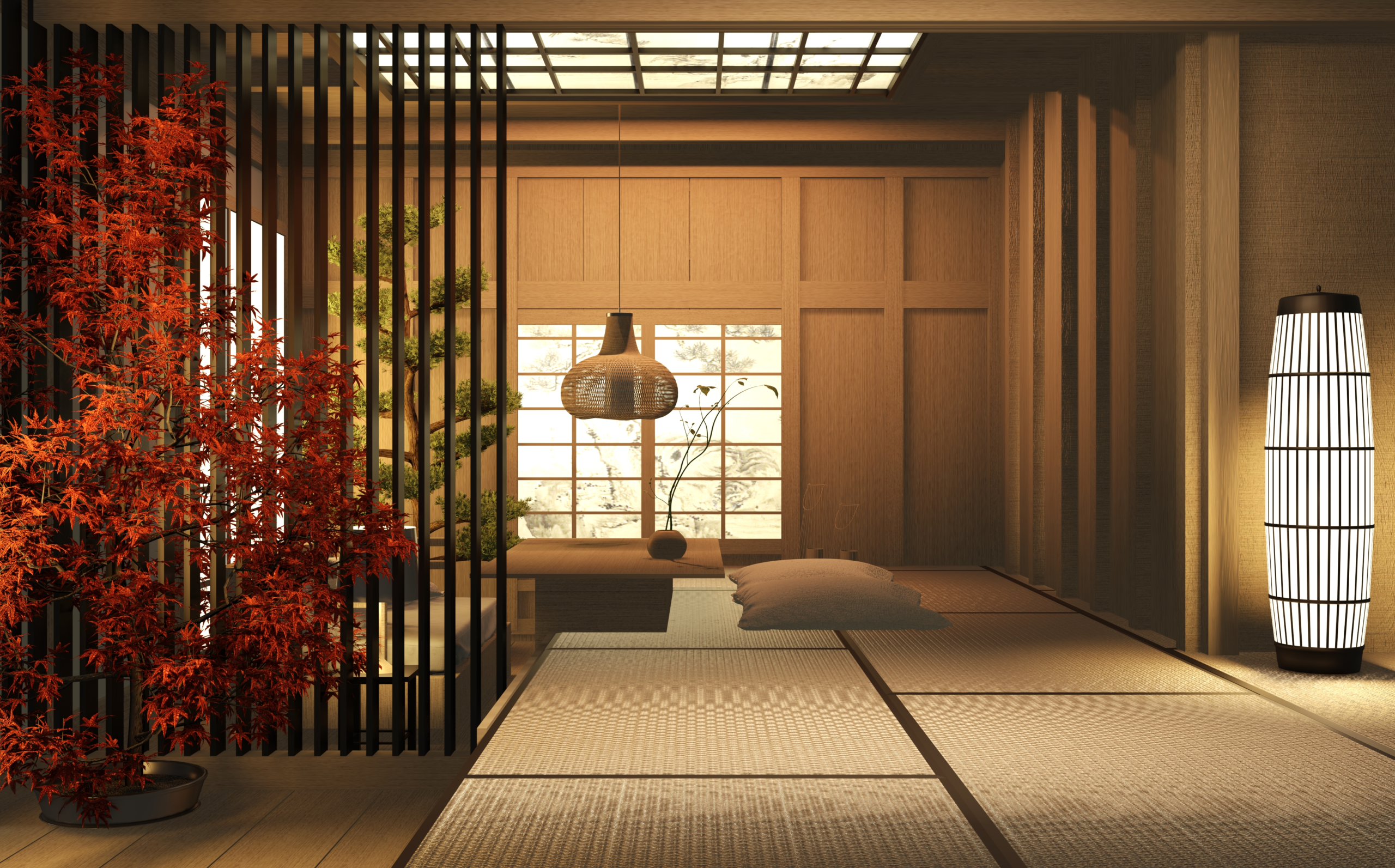 Trải chiếu tatami lên toàn bộ sàn nhà, tạo cảm giác thoải mái khi có thể ngồi hoặc nằm ở bất cứ đâu. (Ảnh: Shutterstock)