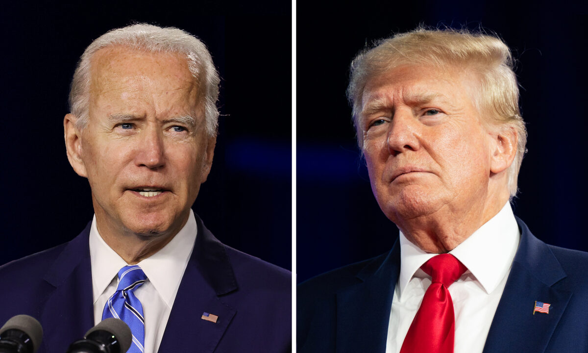 Tổng thống Joe Biden (bên trái) và cựu tổng thống Donald Trump. (Ảnh: Minh họa của The Epoch Times/Getty Images)
