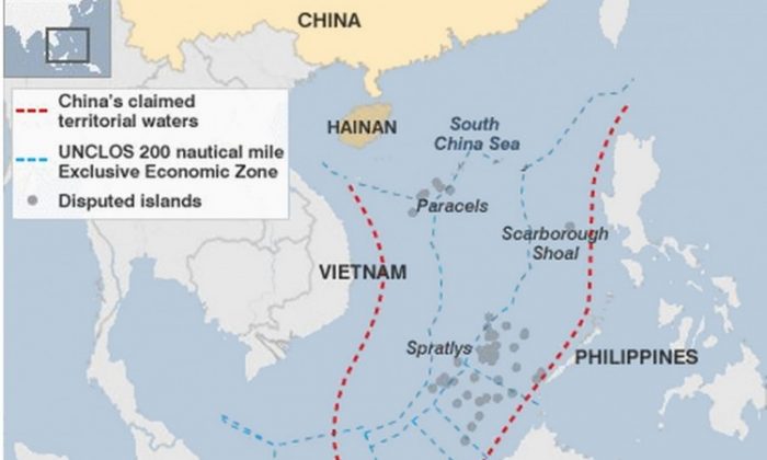 Một bản đồ thể hiện các vùng biển mà Trung Quốc đang tranh chấp chủ quyền ở Biển Đông. (Ảnh: UNCLOS và CIA)
