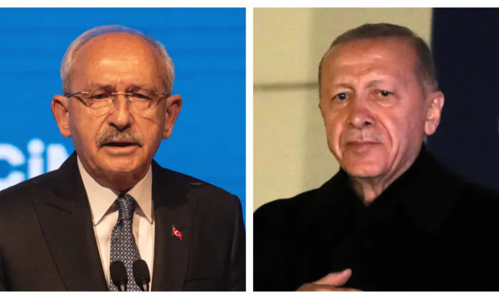 (Trái) Lãnh đạo Đảng Nhân dân Cộng Hòa (CHP) và ứng cử viên tổng thống của liên minh đối lập chính Kemal Kilicdaroglu nói chuyện trước giới truyền thông tại trụ sở của Đảng Nhân dân Cộng hòa (CHP) ở Ankara, Thổ Nhĩ Kỳ, hôm 15/05/2023. (Phải) Tổng thống Thổ Nhĩ Kỳ Recep Tayyip Erdogan xuất hiện trước những người ủng hộ tại trụ sở Đảng AK ở Ankara, Thổ Nhĩ Kỳ, hôm 15/05/2023. (Ảnh: Burak Kara/Getty Images)