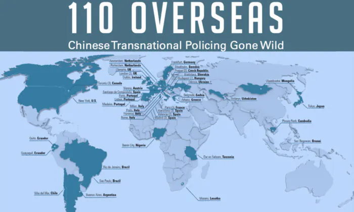 “Các quầy dịch vụ” hay còn gọi là “110 ở hải ngoại” của công an Trung Quốc ở hải ngoại bị phát hiện ở hàng chục quốc gia trên khắp năm châu lục. (Ảnh: Đăng dưới sự cho phép của Safeguard Defenders)