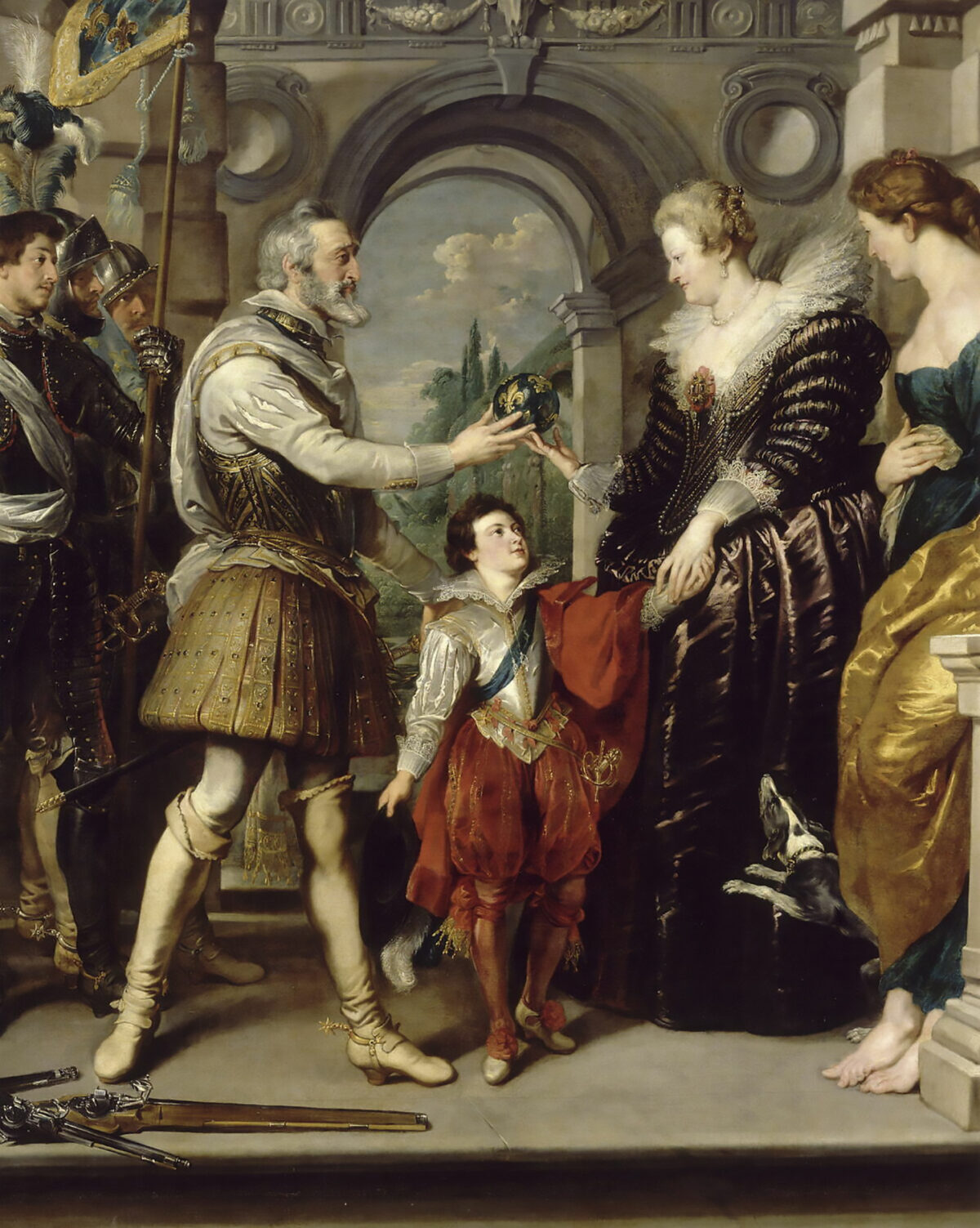 Chi tiết tác phẩm “The Consignment of the Regency” (Trao quyền Nhiếp chính), trong loạt tranh Marie de’ Medici cycle, vào khoảng năm 1622–1625, được vẽ bởi danh họa Peter Paul Rubens. Sơn dầu trên vải canvas. Viện bảo tàng Louvre, Paris. (Ảnh: Tài sản công)