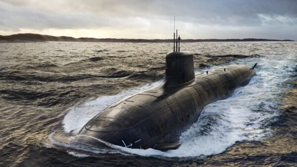 Một hình ảnh đồ họa không ghi ngày tháng về hình dạng của chiến hạm ngầm SSN-AUKUS trên biển, được đưa ra hôm 13/03/2023. (Ảnh: BAE)