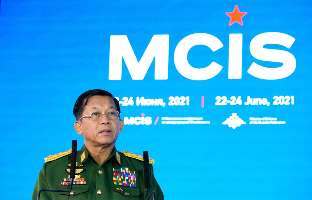 Tổng tư lệnh các lực lượng vũ trang Miến Điện, Đại tướng Min Aung Hlaing, tham dự hội nghị Moscow lần thứ IX về An ninh Quốc tế tại Moscow, vào ngày 23/06/2021. (Ảnh: Alexander Zemlianichenko/AFP qua Getty Images)
