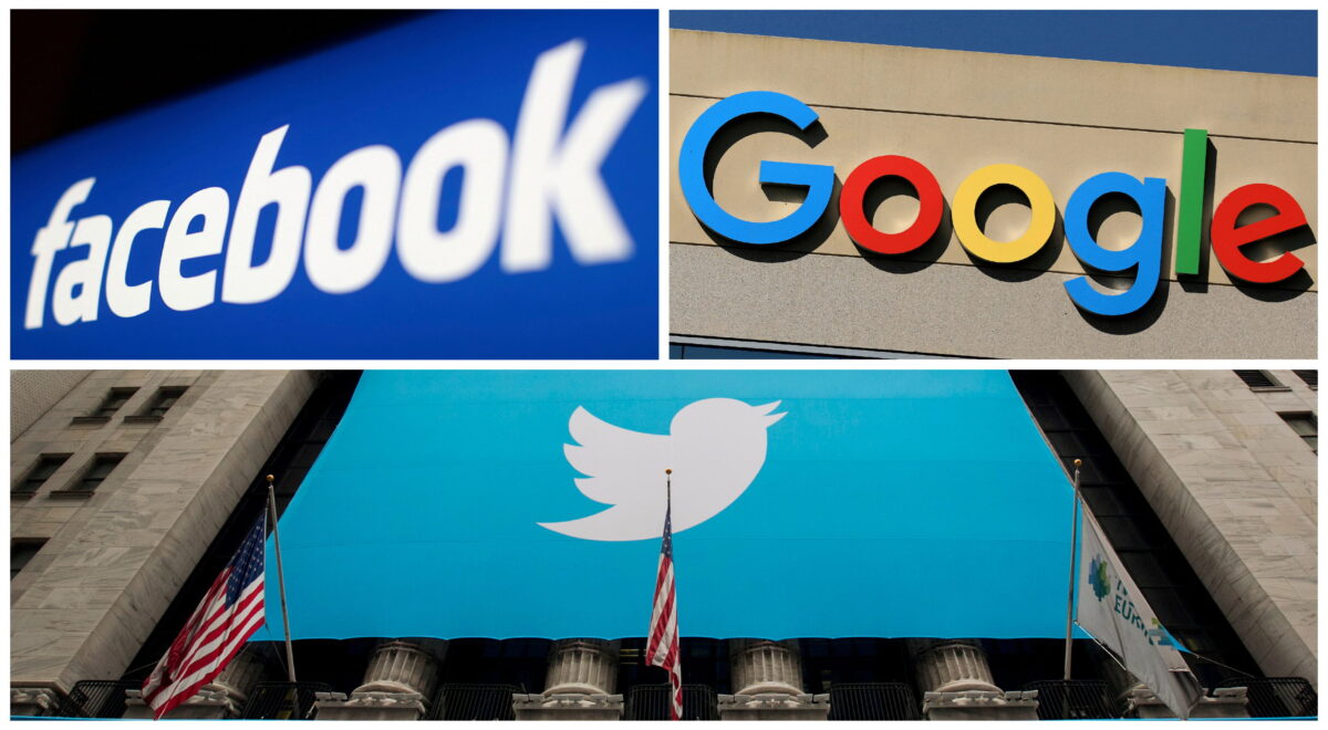 Các logo của Facebook, Google, và Twitter trong một bức ảnh ghép. (Ảnh: Reuters)