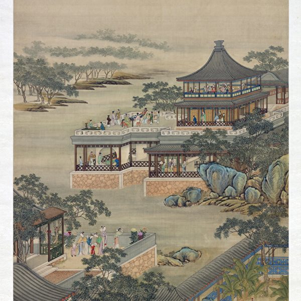 Một phần bức “tháng Tám” trong tranh cuộn “Thập nhị nguyệt nguyệt lệnh” thời nhà Thanh, lưu giữ tại Viện Bảo tàng Cố Cung Đài Bắc - Đài Loan. (Ảnh: Tài sản công)