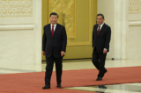 Ảnh chụp các thành viên trong Ban Thường vụ Bộ Chính trị Ban Chấp hành Trung ương ĐCSTQ sau Đại hội toàn quốc lần thứ 20, Thủ tướng Lý Cường đi sau ông Tập Cận Bình. (Ảnh: Lintao Zhang/Getty Images)
