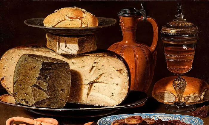 Bàn ăn thịnh soạn: ‘Tranh tĩnh vật với phô mai, hạnh nhân và bánh pretzel’ của họa sĩ Clara Peeters
