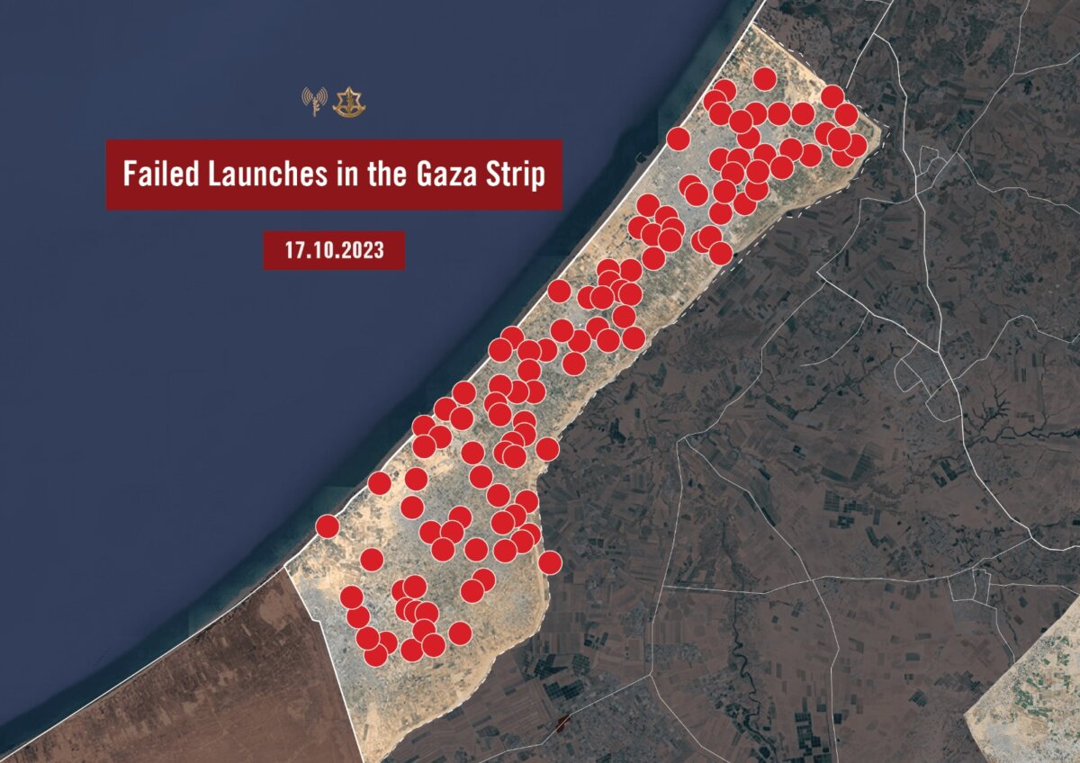Hình ảnh do quân đội Israel cung cấp cho thấy các vụ phóng hỏa tiễn thất bại nhắm vào Israel mà thay vào đó lại rơi xuống Gaza. (Ảnh: IDF)