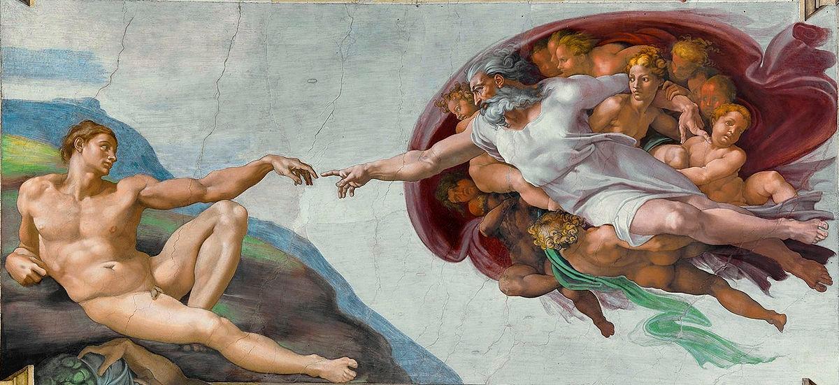 Kiệt tác của nghệ thuật gia Michelangelo trong Nhà nguyện Sistine có thể được xem là đỉnh cao của thời kỳ Phục hưng Ý, nhưng không tách rời khỏi những tác phẩm của thời Trung cổ. Tác phẩm “The Creation of Adam” (Chúa Trời tạo ra Adam), 1508–1512, thành Vatican. (Ảnh: Tài liệu công cộng)