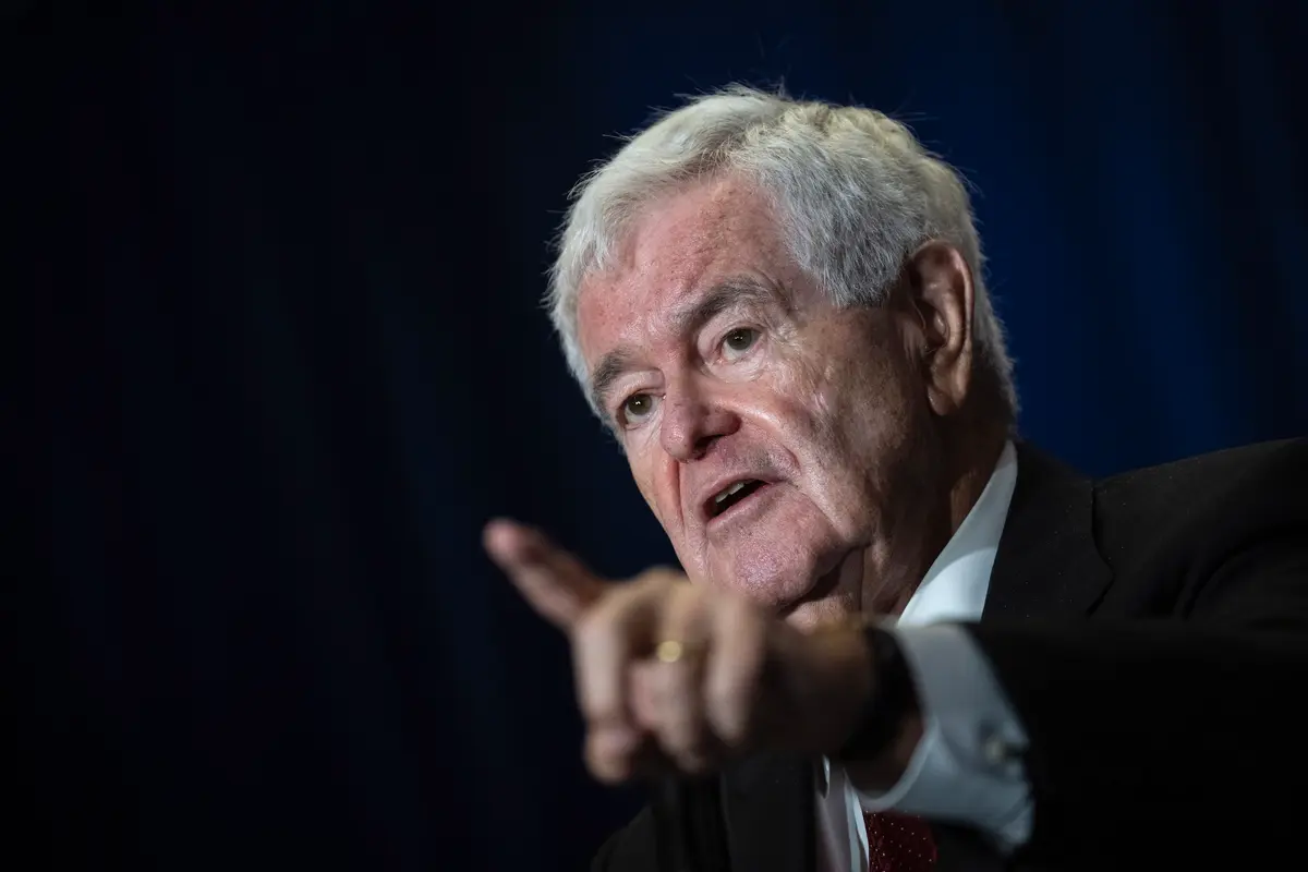 Cựu Chủ tịch Hạ viện Newt Gingrich diễn thuyết trong Hội nghị thượng đỉnh về Nghị trình Mỹ quốc Trước tiên của tại khách sạn Marriott Marquis ở Hoa Thịnh Đốn, vào ngày 26/07/2022. (Ảnh: Drew Angerer/Getty Images)