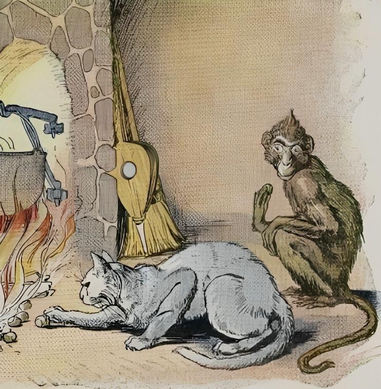 Tranh minh họa “Khỉ và Mèo” (The Fox and the Monkey) của họa sĩ Milo Winter, trích từ sách “Truyện Ngụ Ngôn Aesop dành cho Trẻ Em” (The Aesop for Children), năm 1919. (Ảnh: PD-US)