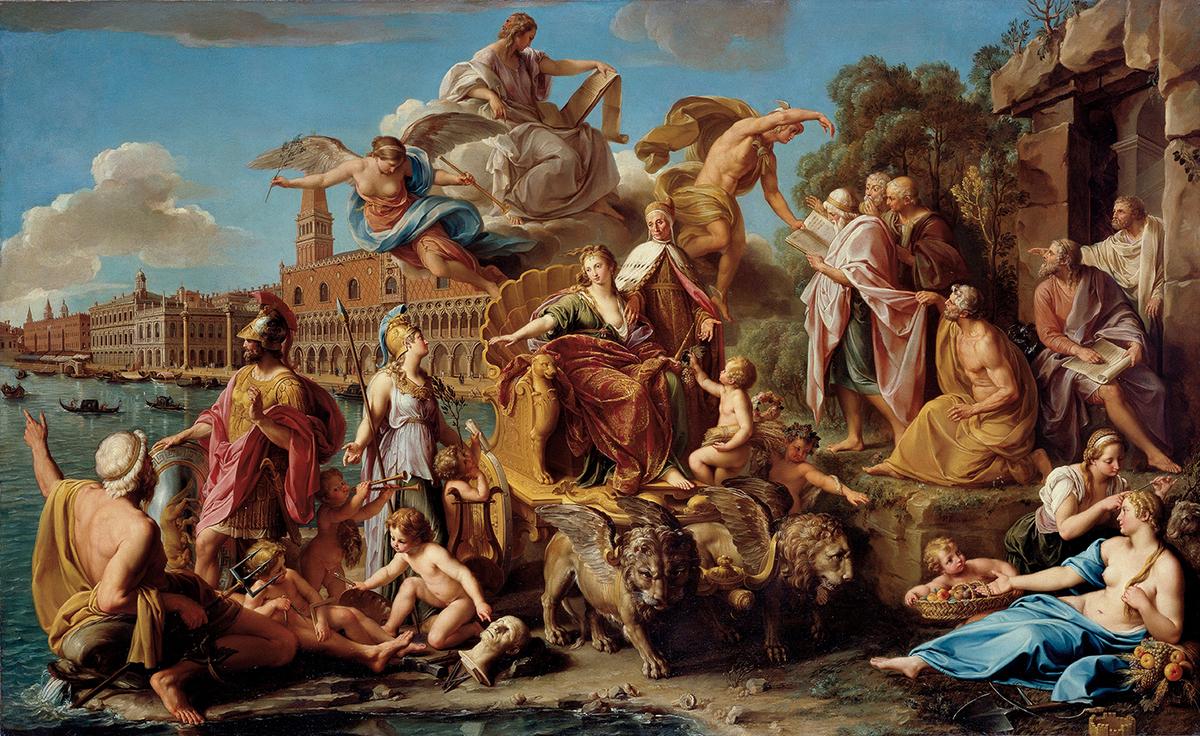 Tác phẩm “The Triumph of Venice” (Chiến thắng của Venice) do họa sĩ Pompeo Batoni vẽ, năm 1737. Tranh sơn dầu trên vải canvas. Bảo tàng nghệ thuật North Carolina, Raleigh. (Ảnh: Tài liệu công cộng)