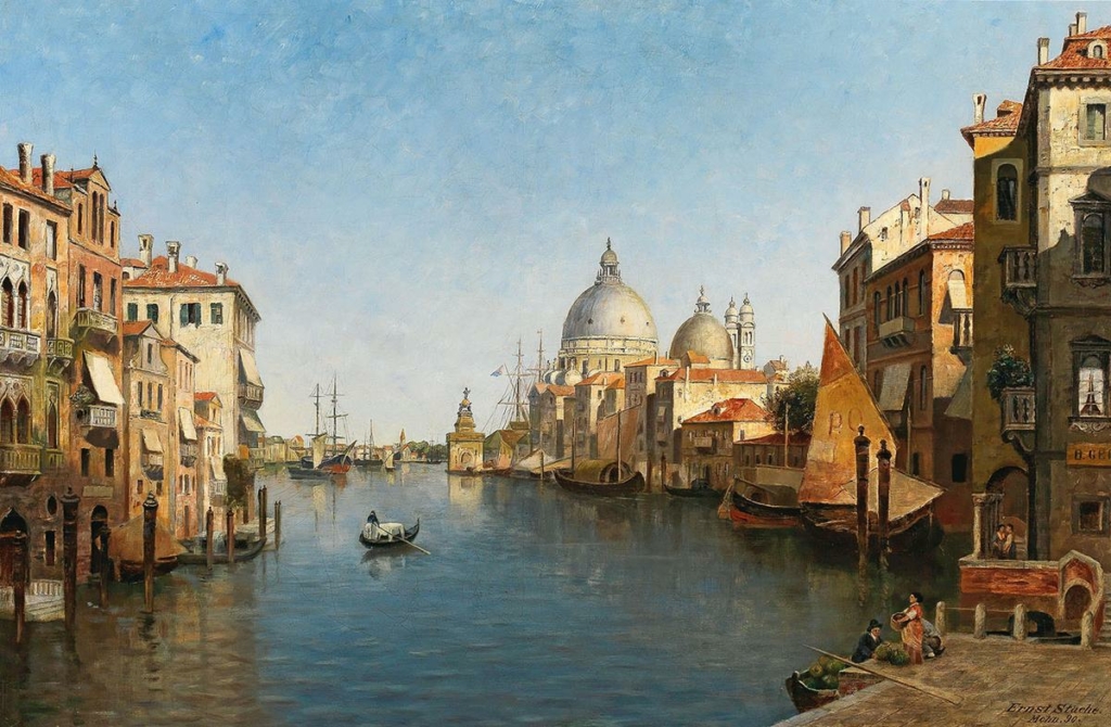 Tác phẩm “Venice, A view of the Grand Canal” (Venice, quang cảnh Kênh đào Lớn) do họa sĩ Ernst Stache vẽ, năm 1890. Sơn dầu trên vải canvas. Bộ sưu tập Tư nhân. (Ảnh: Tài liệu công cộng)
