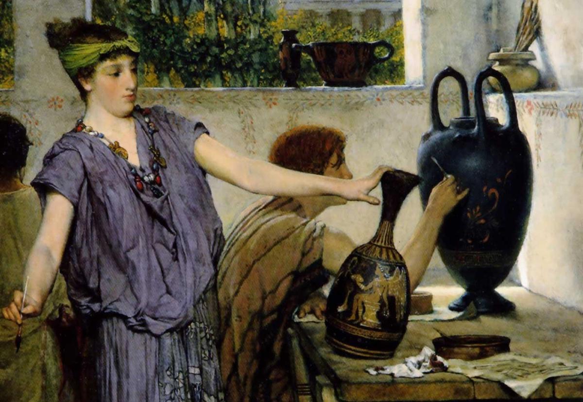 Liệu một mảnh đất sét có trở thành một chiếc bình đẹp đẽ không? Ảnh cắt từ bức “Etruscan Vase Painters” (Những họa sĩ vẽ bình hoa người Etruscan) của họa sĩ Sir Lawrence Alma-Tadema, năm 1871. (Ảnh: Tài liệu công cộng)