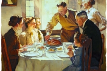 Cũng như nhiều thế hệ đi trước, một gia đình cùng nhau thưởng thức bữa tối ngày Lễ Tạ Ơn. (Ảnh: Biba Kayewich)