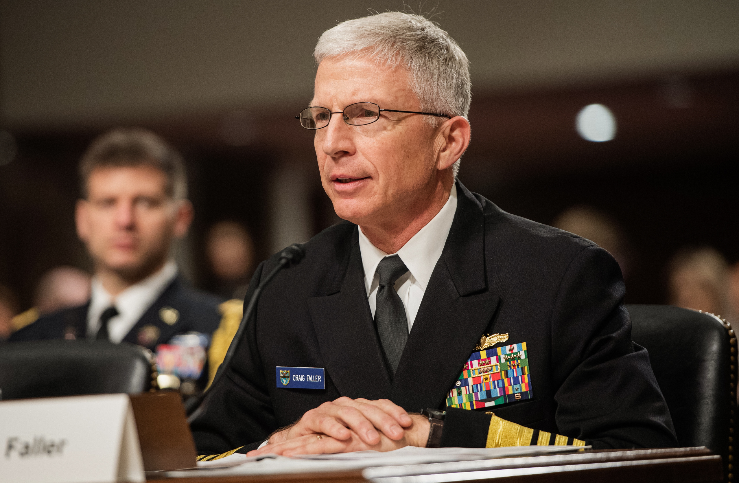 Đô đốc Craig Faller, chỉ huy Bộ Tư lệnh miền Nam Hoa Kỳ, làm chứng trong phiên điều trần của Ủy ban Quân vụ Thượng viện tại Capitol Hill, thủ đô Hoa Thịnh Đốn, vào ngày 07/02/2019. (Ảnh: Saul Loeb/AFP qua Getty Images)