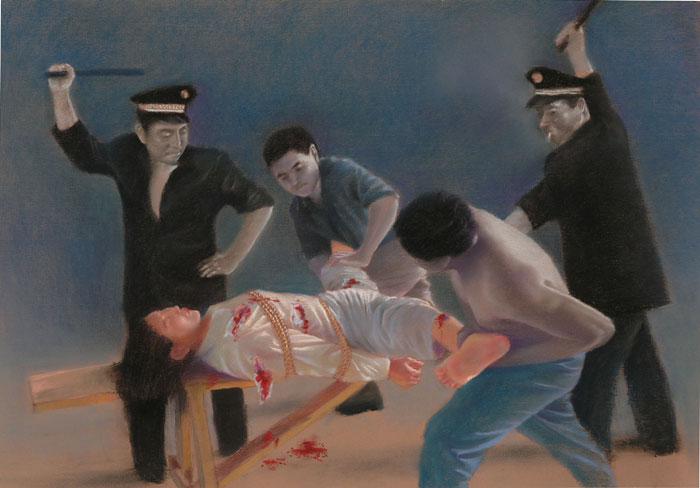 Hình minh họa một trong những phương thức tra tấn tình dục được các quan chức cộng sản Trung Quốc sử dụng để ép buộc các nữ học viên Pháp Luân Công từ bỏ đức tin của họ. (Ảnh: Được đăng dưới sự cho phép của Minghui.org)