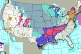 Một bản đồ của Cơ quan Thời tiết Quốc gia Hoa Kỳ được đăng hôm 14/01/2024, cho thấy nhiều cảnh báo và lời khuyên về thời tiết khác nhau trên khắp Hoa Kỳ. (Ảnh: NWS)