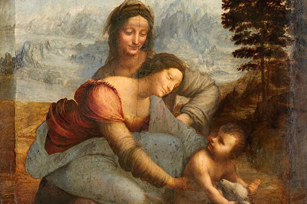 Bức “Đức Mẹ đồng trinh và Chúa hài đồng với Thánh Anne” (The Virgin and Child with St. Anne) của Leonardo da Vinci, vẽ năm 1510~1513, 168×130cm, lưu trữ tại Bảo tàng Louvre, Paris, Pháp. (Ảnh: Tài sản công)
