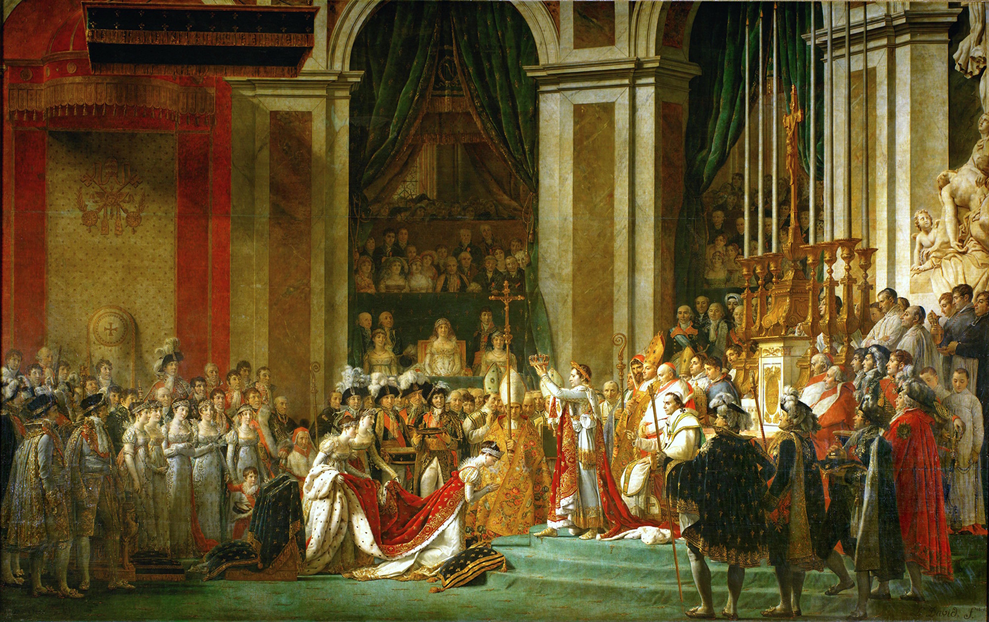 Bức “Lễ đăng quang” (Coronation) của Jacques-Louis David, 1805~1807, sơn dầu trên vải bạt, 610x931 cm, lưu trữ tại Bảo tàng Louvre, Paris, Pháp. (Ảnh: Tài sản công)