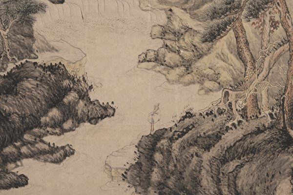 Một phần bức tranh “Lư Sơn Cao” của Thẩm Chu, thời Minh. (Ảnh: Bảo tàng Quốc gia Cố Cung Đài Loan cung cấp)