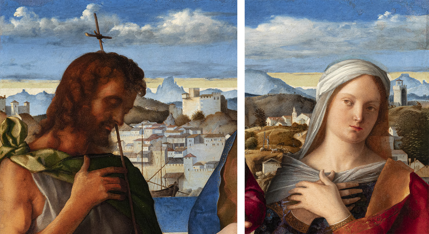 Chi tiết phong cảnh trong bức tranh “Madonna and Child và Saint John the Baptist and a Unknown Saint” (Đức Mẹ và Chúa Hài Đồng cùng Thánh John Tẩy Giả và Một Vị Thánh Khuyết Danh), khoảng năm 1500, của danh họa Giovanni Bellini. (Ảnh: Đăng dưới sự cho phép của Bảo tàng Jacquemart-André).