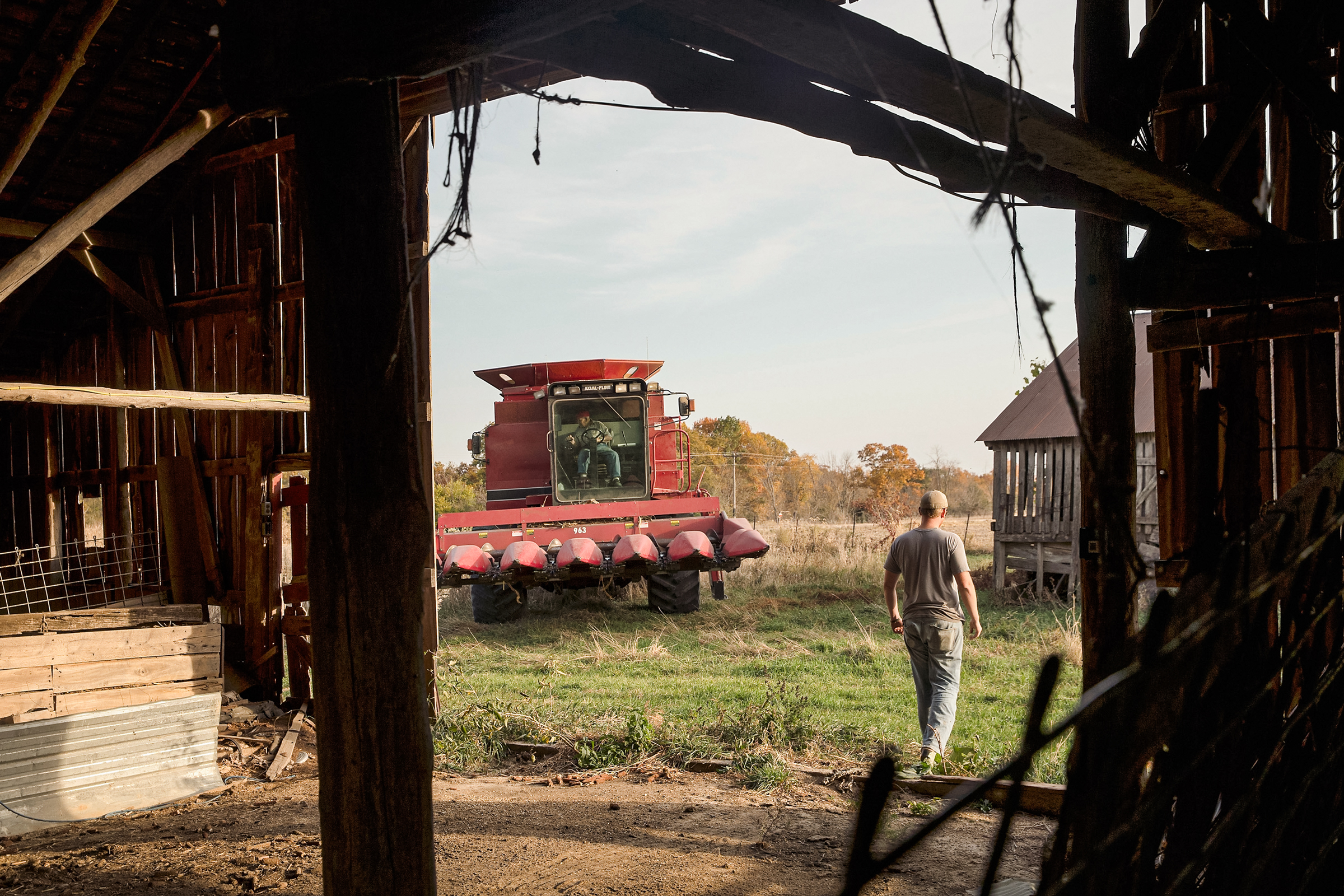 Nông dân kết thúc quá trình thu hoạch liên hợp ngô tại một trang trại gia đình gần Burlington, Iowa, hôm 22/10/2015. (Ảnh: Scott Olson/Getty Images)