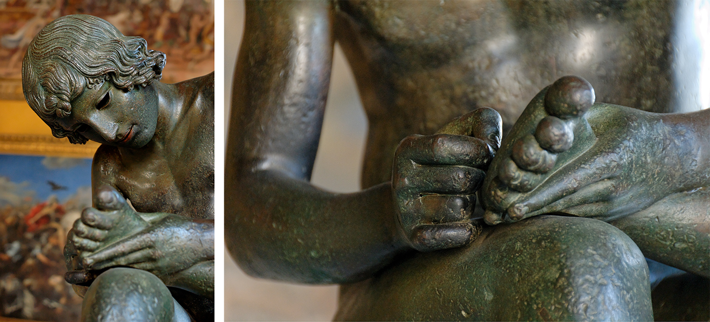 Một chi tiết của bức tượng “Spinario” hay “Thorn-Puller” (Cậu bé nhổ gai). (Ảnh: Marie-Lan Nguyen/CC BY 2.5 DEED)