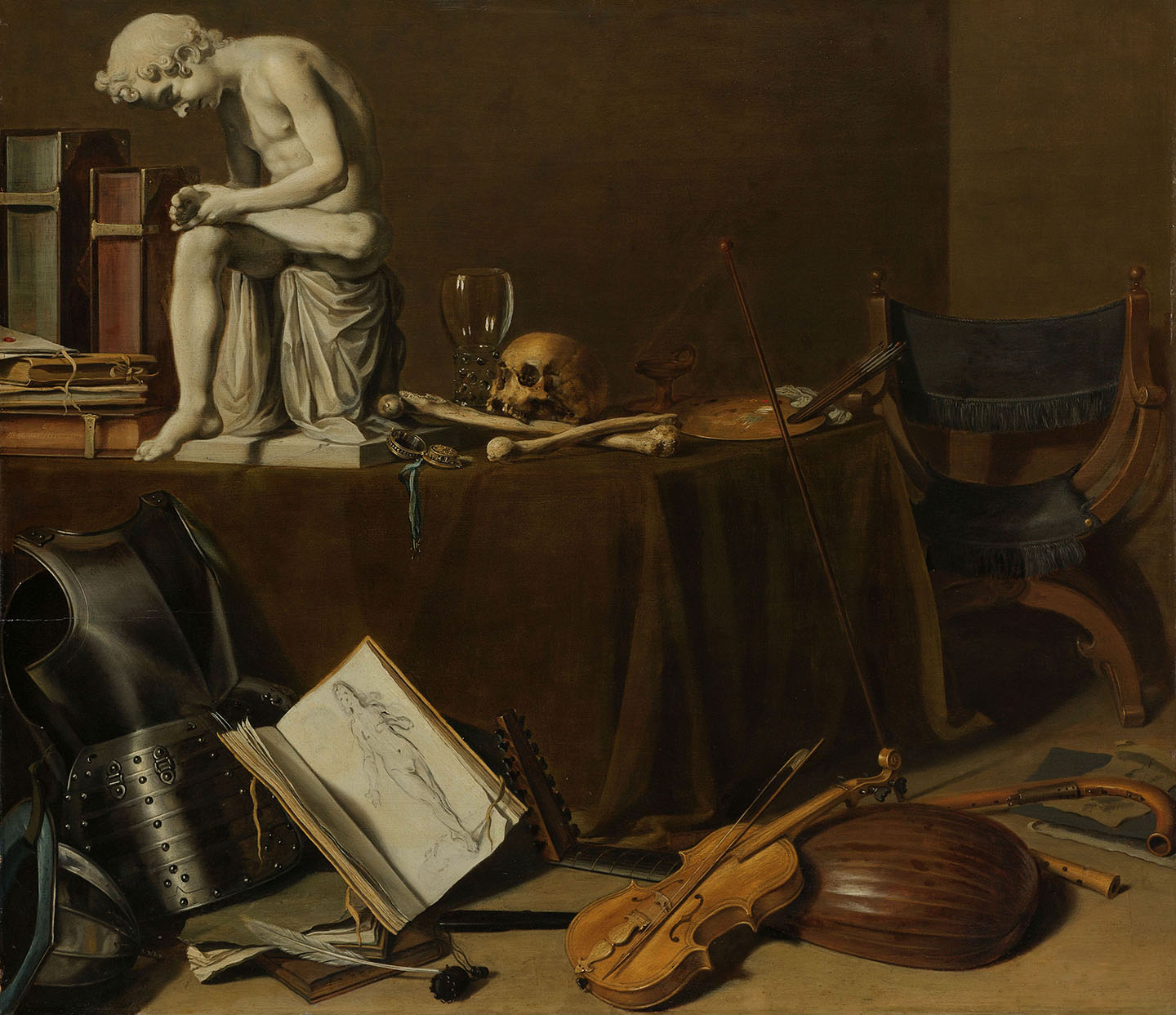 Tác phẩm “Vanitas Still Life With the Spinario” (Tranh tĩnh vật vanitas cùng tượng Spinario) năm 1628, của họa sĩ Pieter Claesz. Sơn dầu trên bảng vẽ; 27 1/2 inch x 31 1/4 inch (~70cm x 79cm). Bảo tàng Rijksmuseum, Amsterdam. (Ảnh: Tư liệu công cộng)