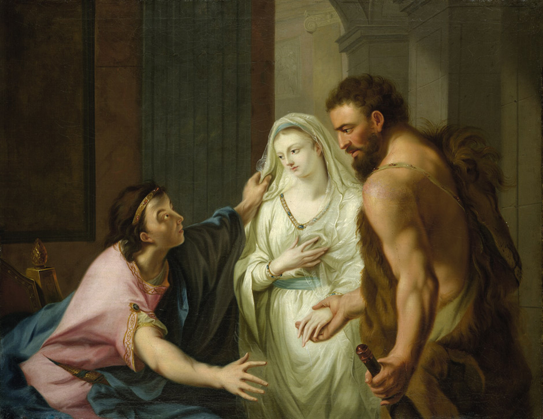 Heracles cướp nàng Alcestis từ tay Thần chết Thanatos, và đưa nàng trở về với Vua Admetus, từ một bức tranh vẽ khoảng năm 1780 của họa sĩ Johann Heinrich Tischbein. Sơn dầu trên vải canvas. Bộ sưu tập Tư nhân. (Ảnh: Tư liệu công cộng)