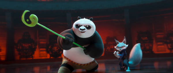 Gấu Po (do diễn viên Jack Black lồng tiếng) và cáo Zhen (do diễn viên Awkwafina lồng tiếng), trong “Kung Fu Panda 4.” (Ảnh: DreamWorks Animation)