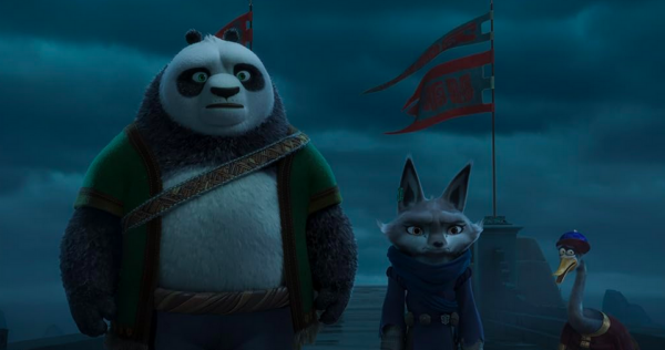 (Từ trái sang phải) cha gấu trúc Li của Po (do diễn viên Bryan Cranston lồng tiếng), cáo Zhen (do diễn viên Awkwafina lồng tiếng), và cha ngỗng Ping của Po (do diễn viên James Hong lồng tiếng), trong “Kung Fu Panda 4.” (Ảnh: DreamWorks Animation)