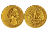 Đồng xu vàng mệnh giá 25 cent của Hoa Thỉnh Đốn, mặt trước là tổng thống đầu tiên của Hoa Kỳ, George Washington, con đại bàng đầu trắng ở mặt sau. (Ảnh: kavalenkava/Shutterstock)